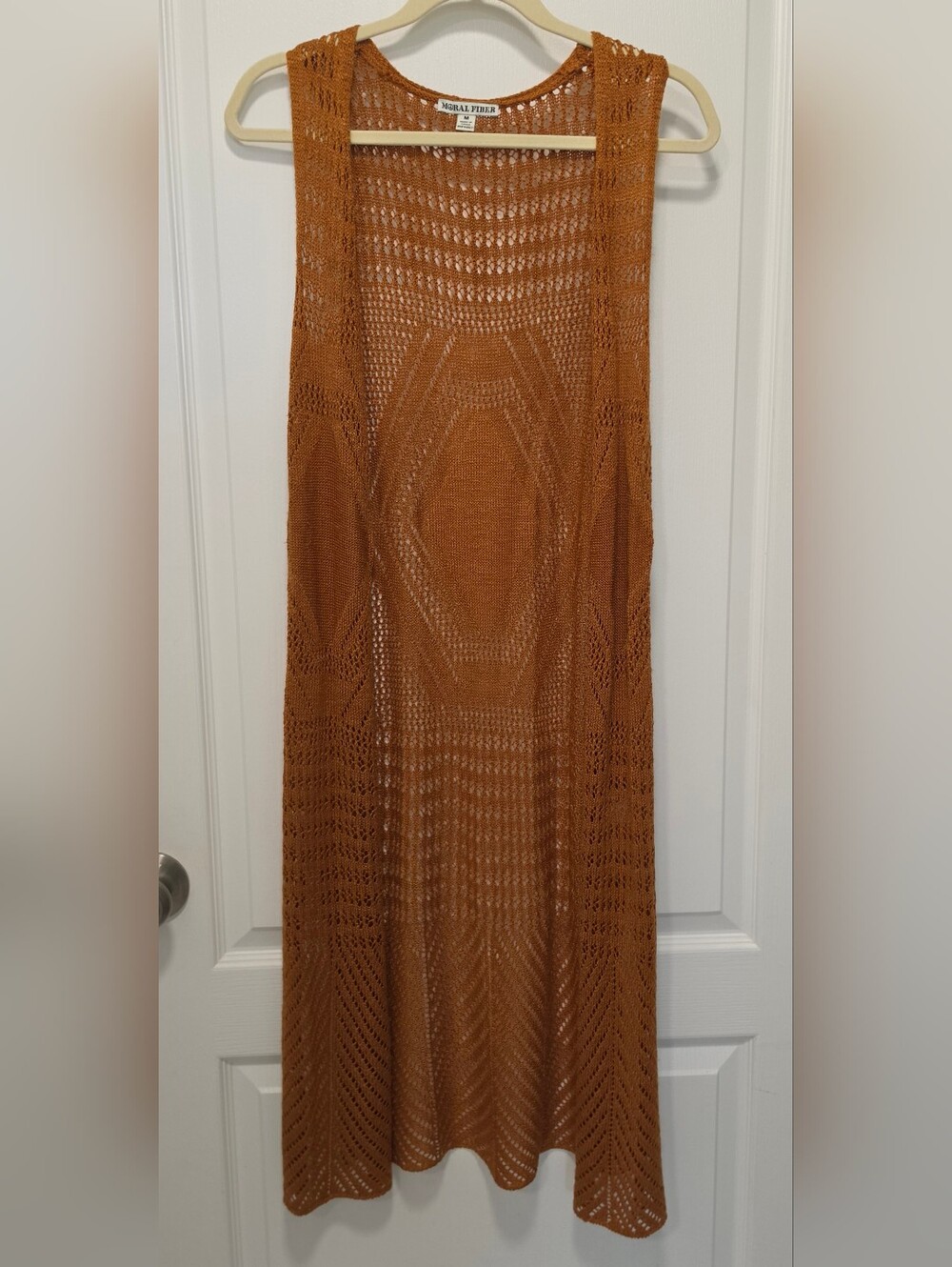 Women's Crochet Long Kimono  in Rust